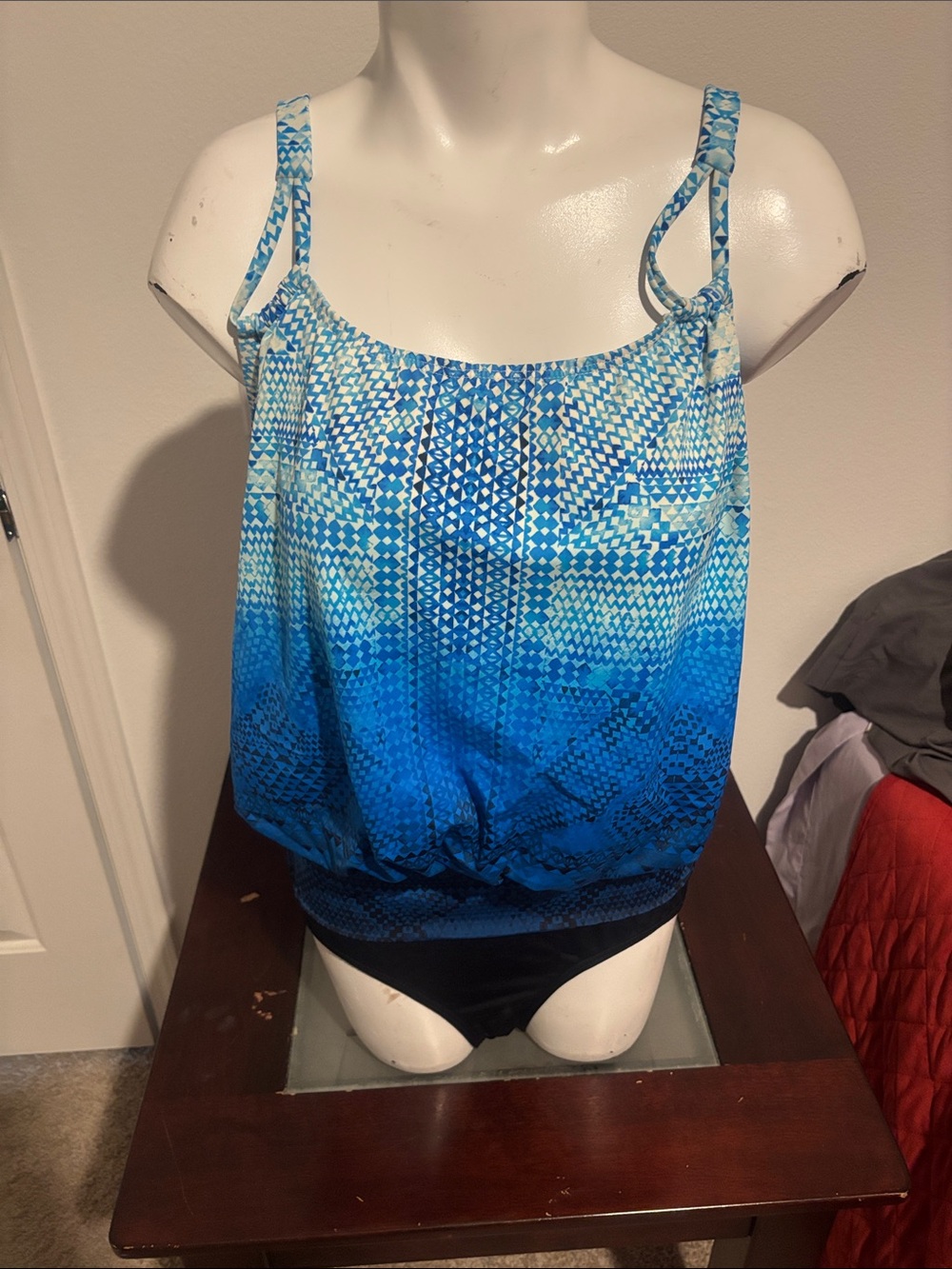 Swimsuits For All One Piece Blue Geometric Blouson Tankini Swimsuit Top – NEW